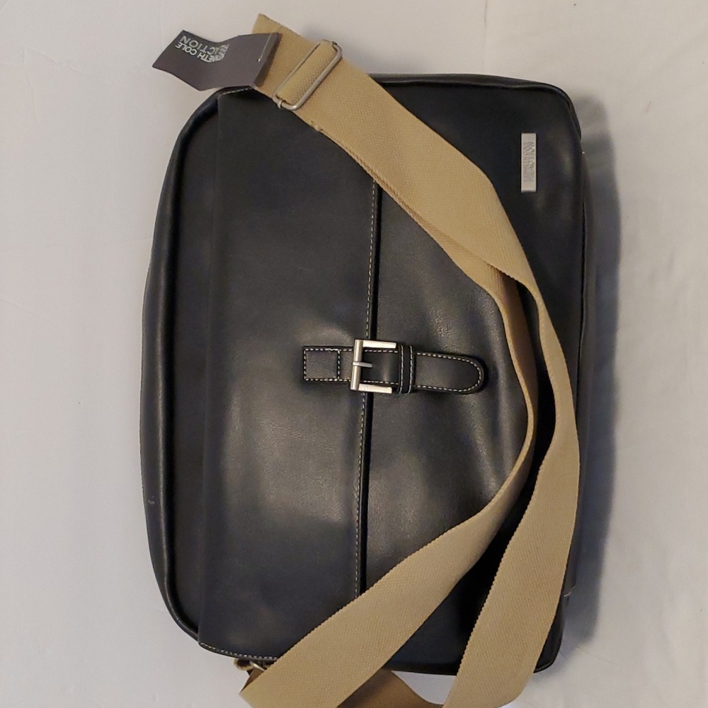 Kenneth Cole Black Leather Messenger Laptop Carryall